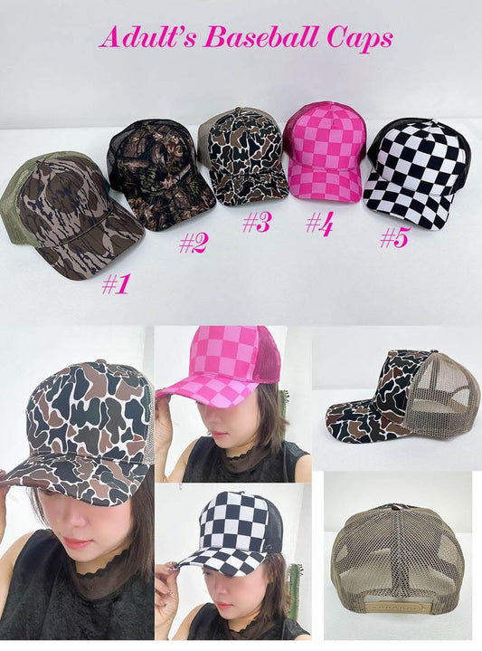 Adult Camo + Checkered Baseball Cap