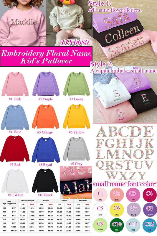 Embroidery Floral Name Kids Pullover